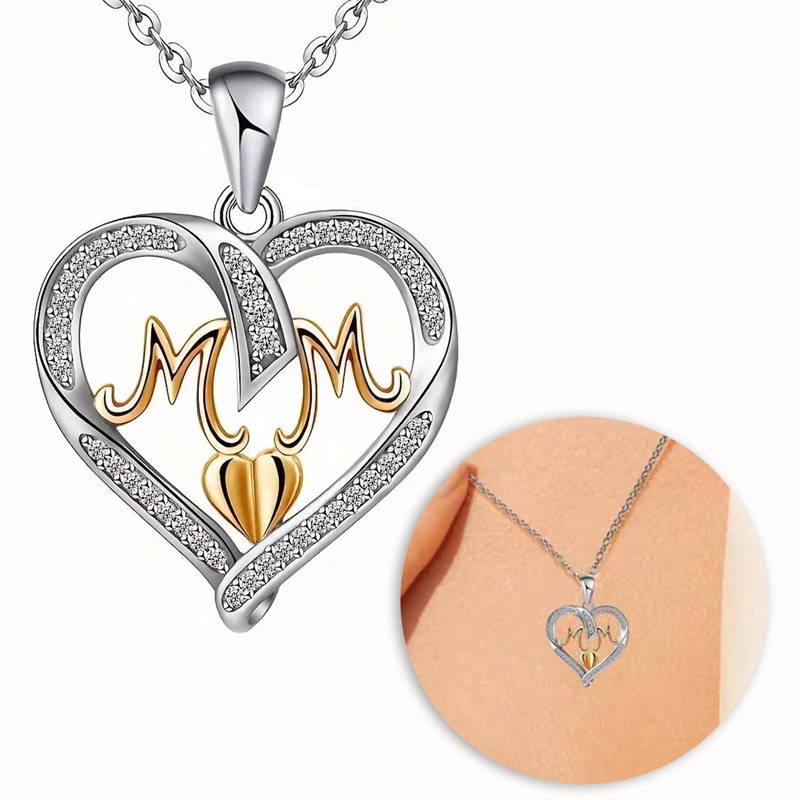 Fashion Surat Ibu Bentuk Hati Hias Kristal Liontin Kalung Hadiah Hari Ibu Perhiasan Berkualitas Tinggi