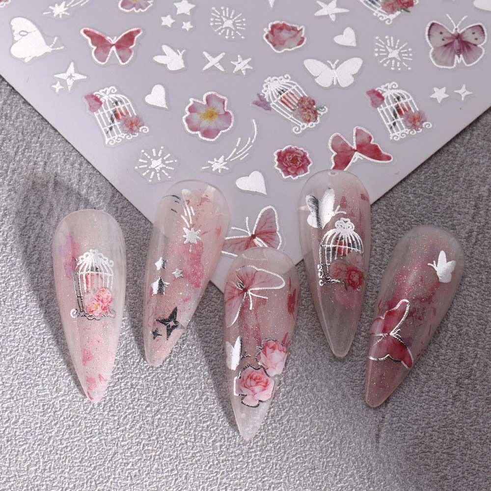AUGUSTINA Stiker Kuku Kupu Agustina Sweet Love Heart Stars Bronzing Butterfly Nail Dekorasi