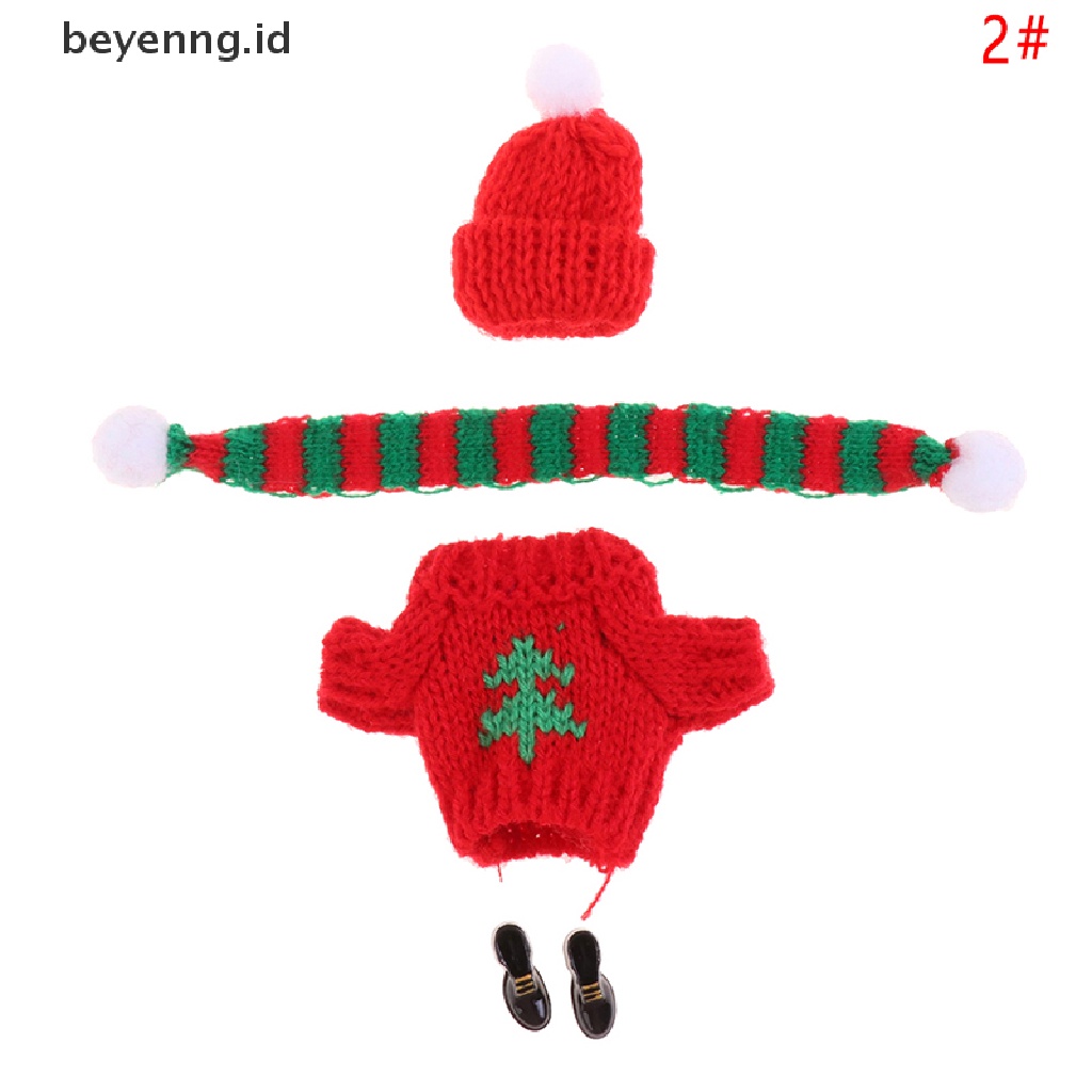 Beyen 1Set Rumah Boneka Mini Sweater Rajut Topi Syal Sepatu Natal 25cm Baju Boneka ID