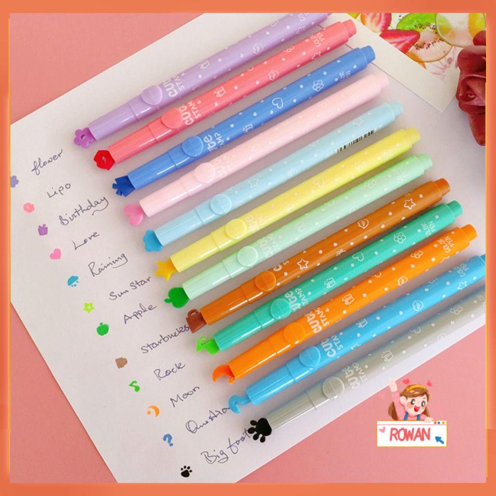 R-flower6/12warna/set Stamp Pen Hadiah Siswa Akun Tangan DIY Fluorescent Pen Alat Tulis Jurnal Diary Dekorasi Spidol