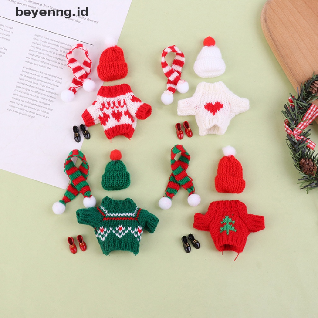 Beyen 1Set Rumah Boneka Mini Sweater Rajut Topi Syal Sepatu Natal 25cm Baju Boneka ID