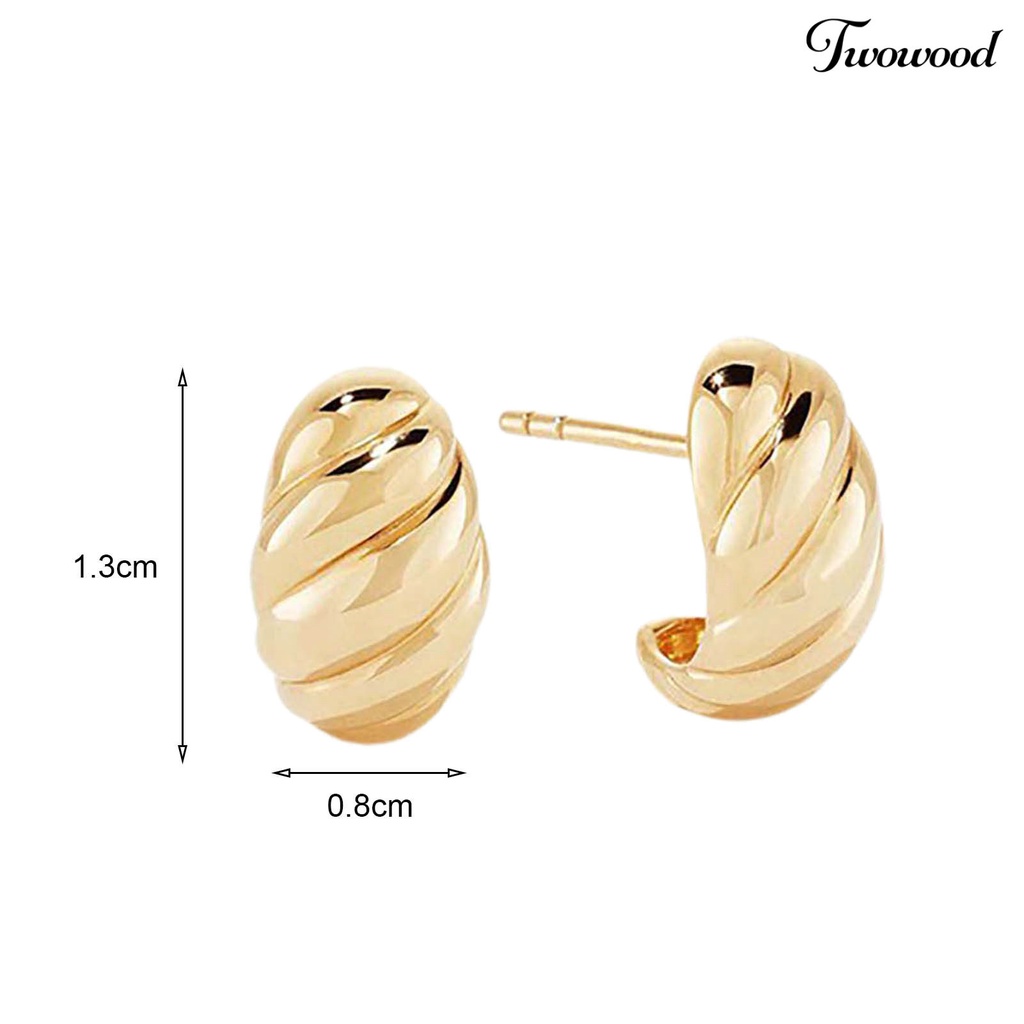 Twowood 1pasang Anting Pejantan Kepribadian Berkilau Berlapis Emas Vintage Croissant Piercing Earrings Perhiasan Aksesori