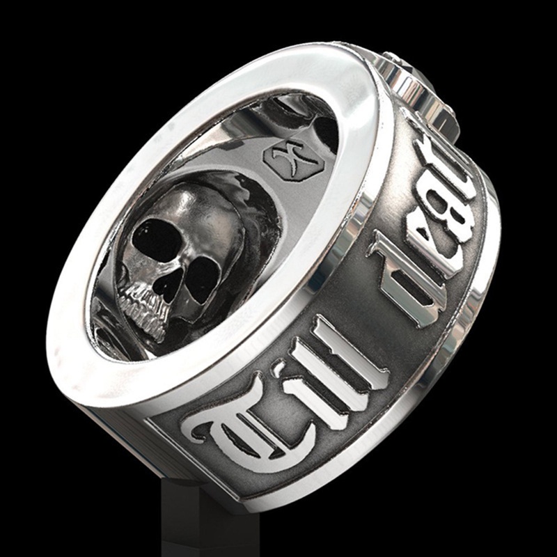 'Till Death Do Us Part' Hip Hop Pria Cincin Tengkorak Punk Gothic Pertunangan Perhiasan Rings