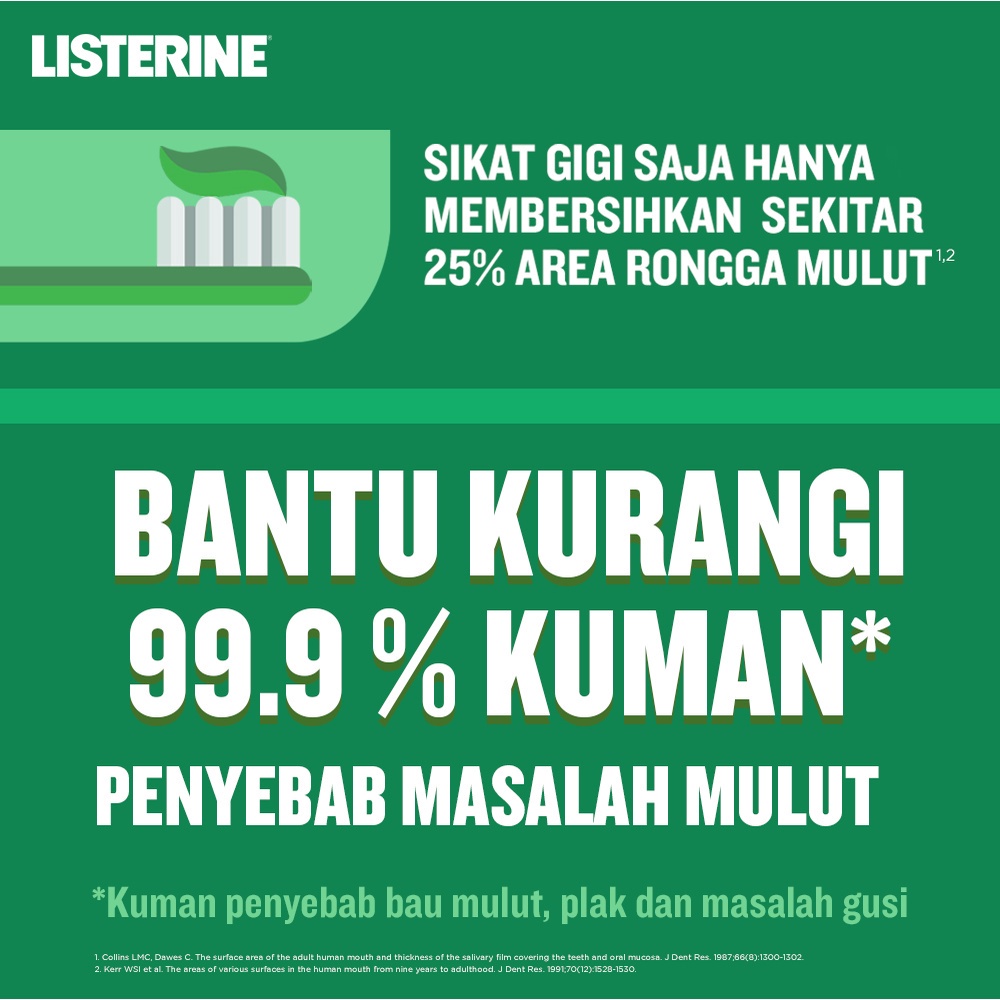 LISTERINE Fresh Burst Antiseptic Mouthwash / Obat Kumur Antiseptik 500ml - Isi 3