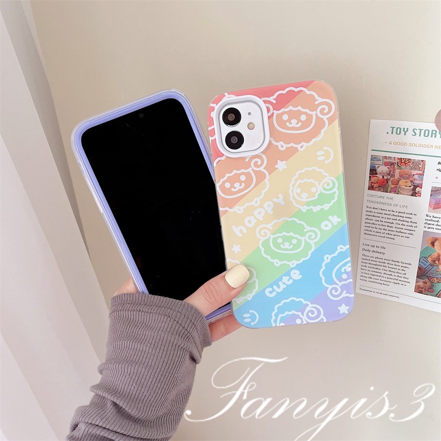 Compatible For iPhone 14 13 12 11 Pro Max XS Max XR X XS 8 7 6 6s Plus SE 2020 Kompatibel Untuk 3in1 Domba Pelangi 3in1 Phone Case Soft Cover Pelindung