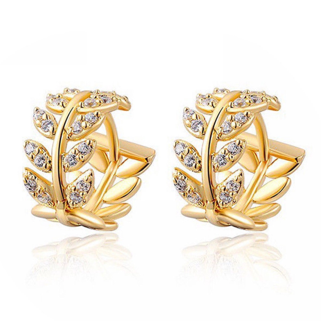 Goldkingdom Aksesoris Perhiasan Fashion Ready Stock Anting Bertabur Daun Wanita Bertatahkan Dengan Perhiasan Anting Zirkon Kristal.