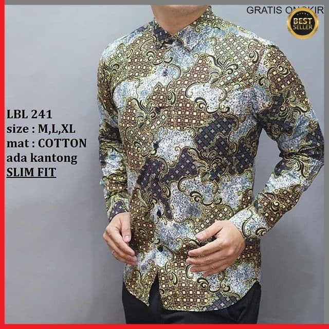 KEMEJA PRIA BATIK LENGAN PANJANG HEM BAHAN KATUN HALUS 40S LBL 241 BAJU MODERN MEWAH SLIMFIT SLIM FIT BY JAKARTA