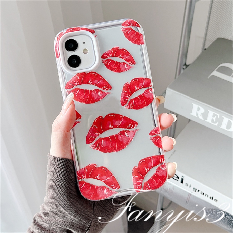 Compatible For iPhone 14 13 12 11 Pro Max XS Max XR X XS 8 7 6 6s Plus SE 2020 Kompatibel Untuk 3in1 Bibir Merah Besar 3in1 Phone Case Soft Cover Pelindung