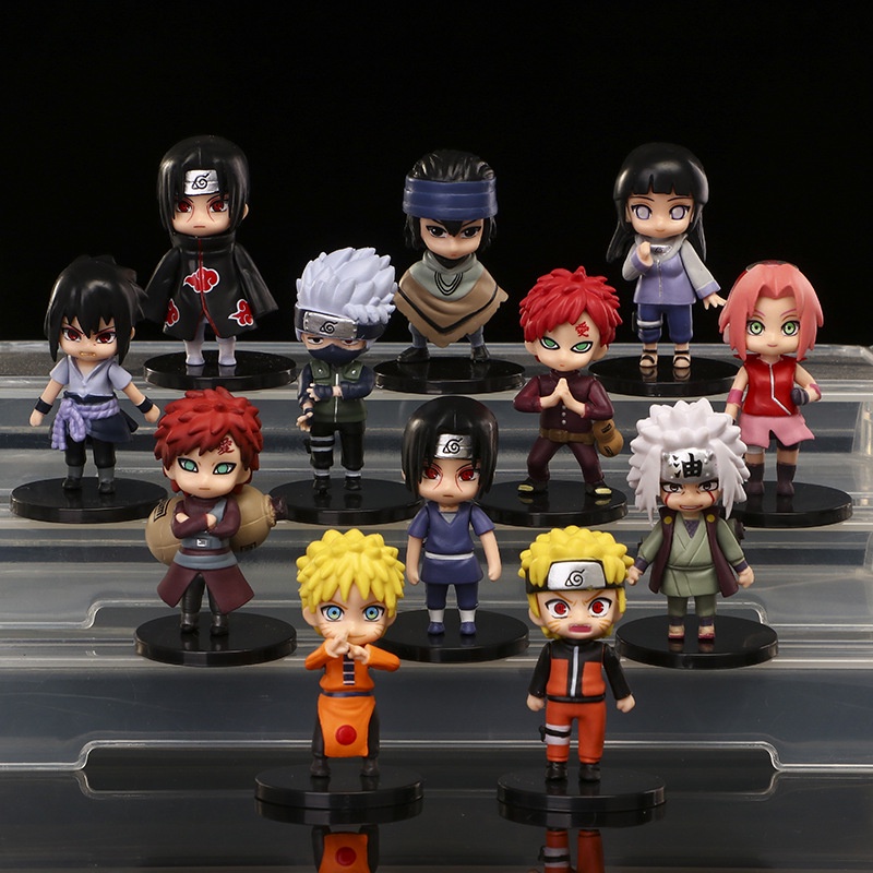 12pcs Naruto Anime Uzumaki Shippuden Hinata Sasuke Itachi Gaara Jiraiya Sakura Kakashi Uchiha Q Versi PVC Angka Mainan 7CM