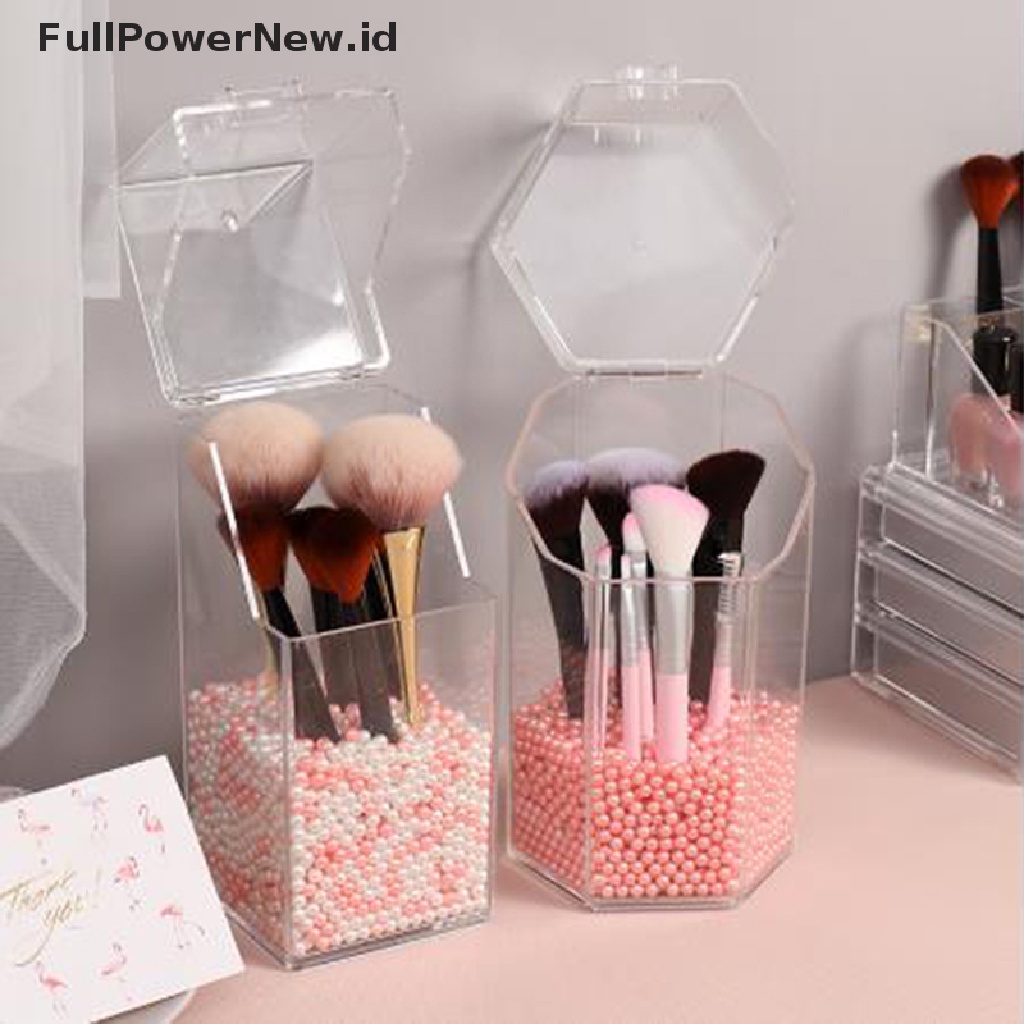 Power Pearl Acrylic Bening Organizer Kosmetik Makeup Brush Container Tempat Kotak Penyimpanan ID