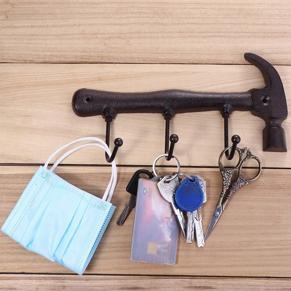 [Elegan] Hook Retro Hias Untuk Toko Bar Taman Yang Dipasang Di Dinding Berbentuk Palu 3-Hook Key Holder