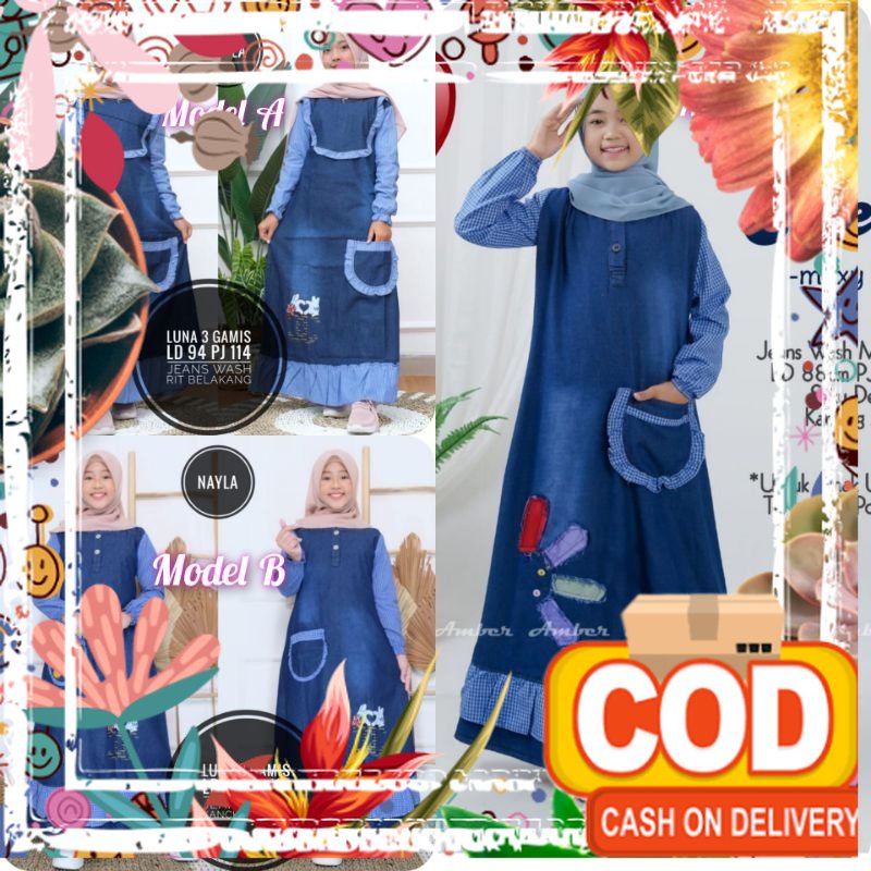 Nayla Maxy Kids Gamis Anak Jeans levis usia 8-12 tahun Remaja Tanggung Bahan Denim Adem / new model