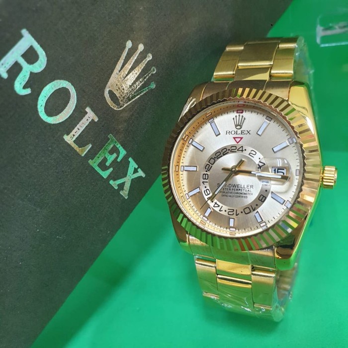 Jam Tangan Pria Rolex Sky-Dweller Diameter 4CM Replika Super - GOLD FULL