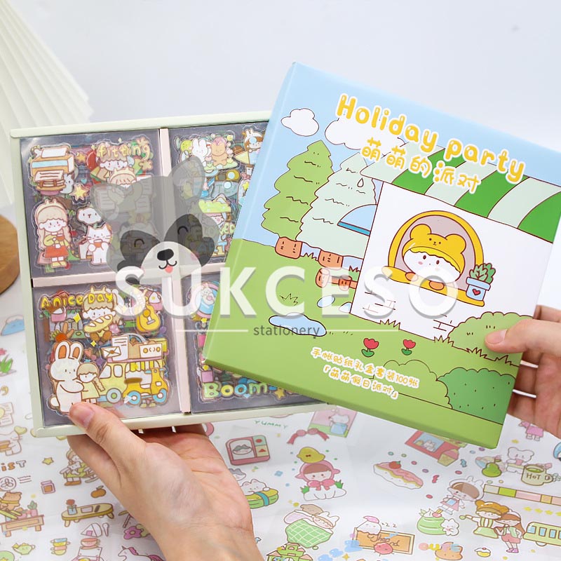 

Holiday Party Deco Stickers Collection Box Set / Stiker Box Set Diary Deco Motif Gambar Karakter Kartun