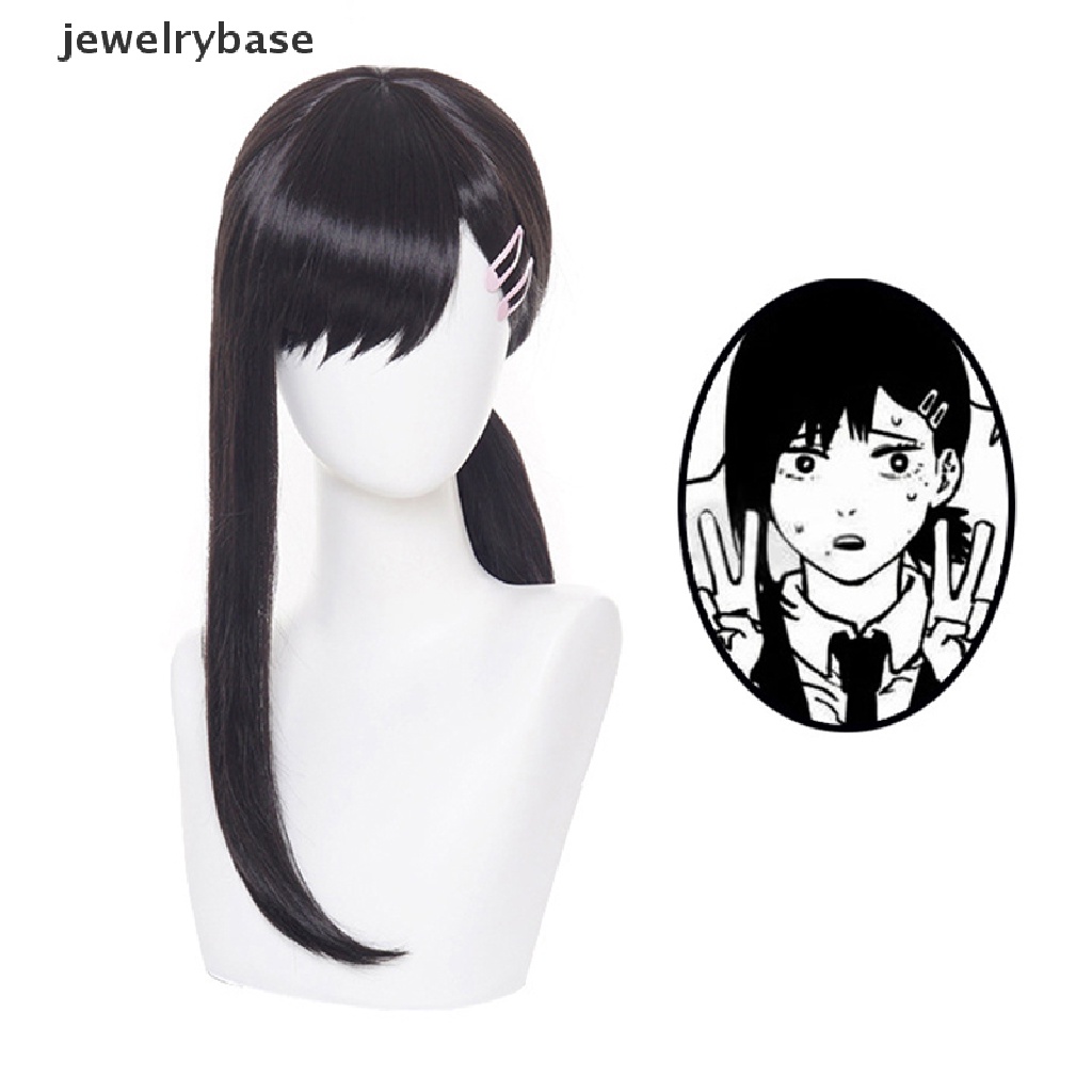 [jewelrybase] Anime Chain Man Igashiyama Kobeni Cosplay Wig Panjang 35 cm Hitam Tahan Panas Rambut Sintetis Pesta Wig Butik