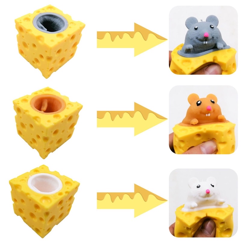 Mainan Pop it Squishy Karet Silikon / Mainan tikus Keju Lucu Remasan / Mainan Penghilang Stres