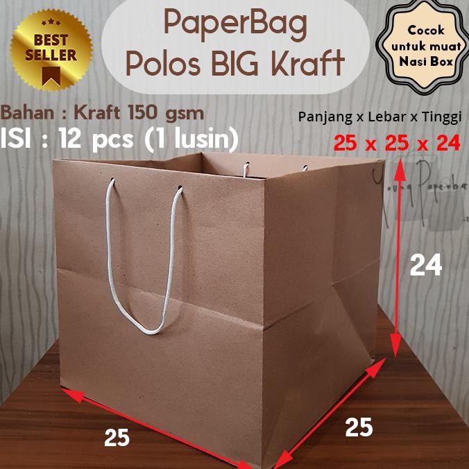 

⭐BISA COD⭐ Paper bag / Tas Kertas Paperbag Kraft Coklat Kotak Nasi Box / Kue 25 x