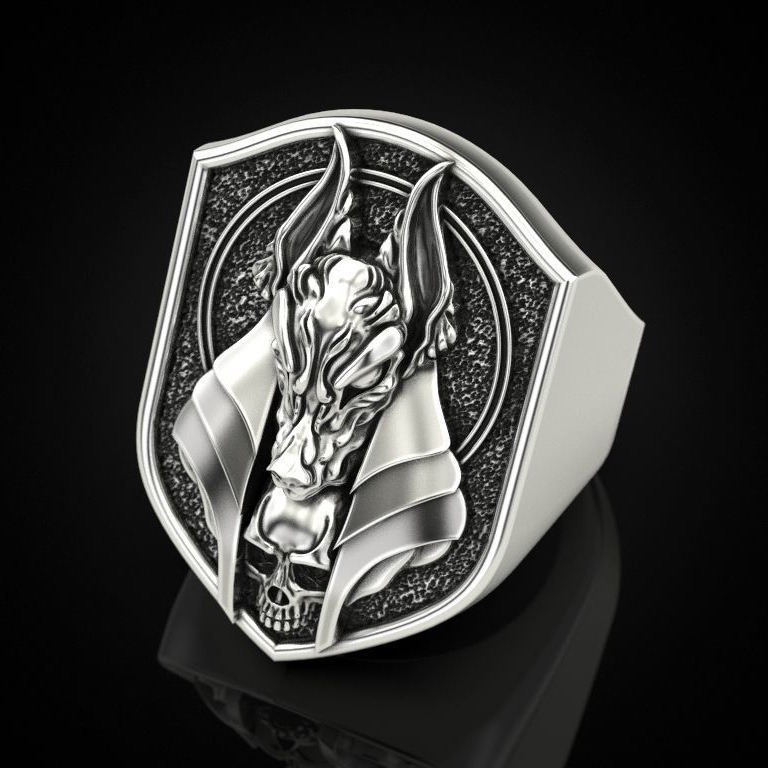 Goldkingdom Fashion Perhiasan Aksesoris Ready Stock Kreatif Mitologi Mesir Kuno Kematian Dewa Anubis Cincin Vintage Jackal Kepala Tubuh Berlapis Emas Asli Kadar 375 18 K Laki-Laki Cincin