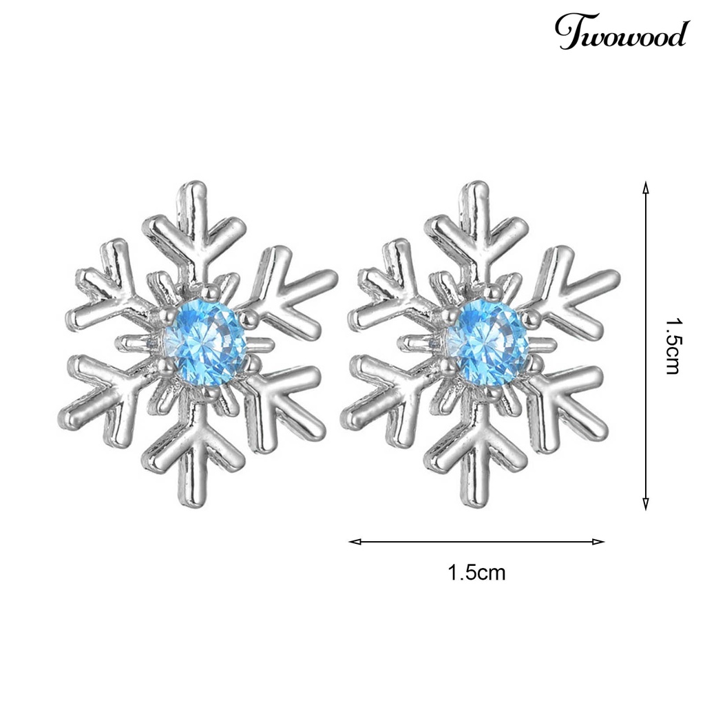 Twowood 1pasang Ear Studs Elegan Geometris Berlian Imitasi Mengkilap Hias Berkilau Berdandan Hadiah Natal Wanita Snowflake Stud Earrings Perhiasan Pakaian Sehari-Hari