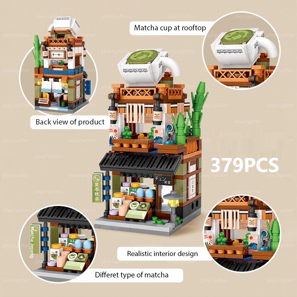 【COD】Mini Block Street DIY Mainan Blok Bangunan Mini Baru Gaya Jepang Blok Bangunan Ramen Canteen/Matcha Shop/412pcs/379pcs