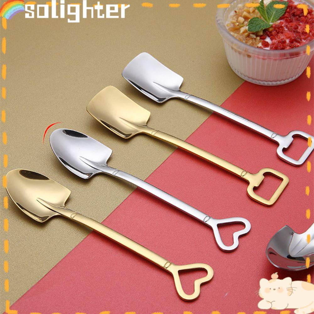 SOLIGHTER 1PC Coffee Spoon Shovel Silver Gold Tableware Tea-spoon Ice Cream Scoop