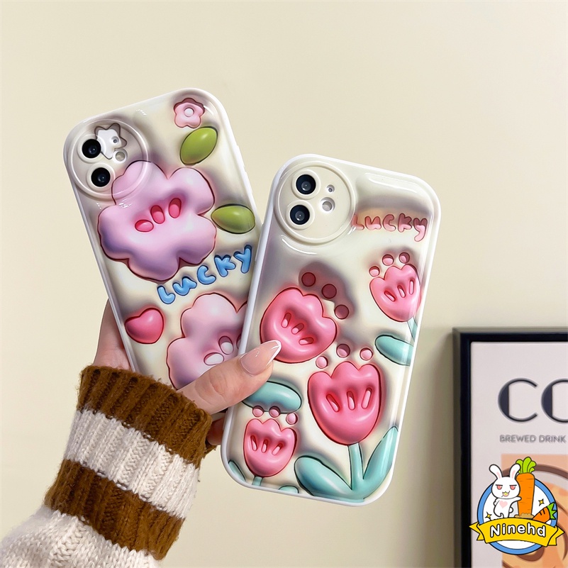 IPHONE Casing Kompatibel Untuk Iphone14 13 12 11 Pro Max X Xr Xs Max8 7 6 6s Plus SE 2020 3D Vision Spring Flowers Phone Case Pelindung Lensa Airbag Shockproof Soft Case Cover Pelindung