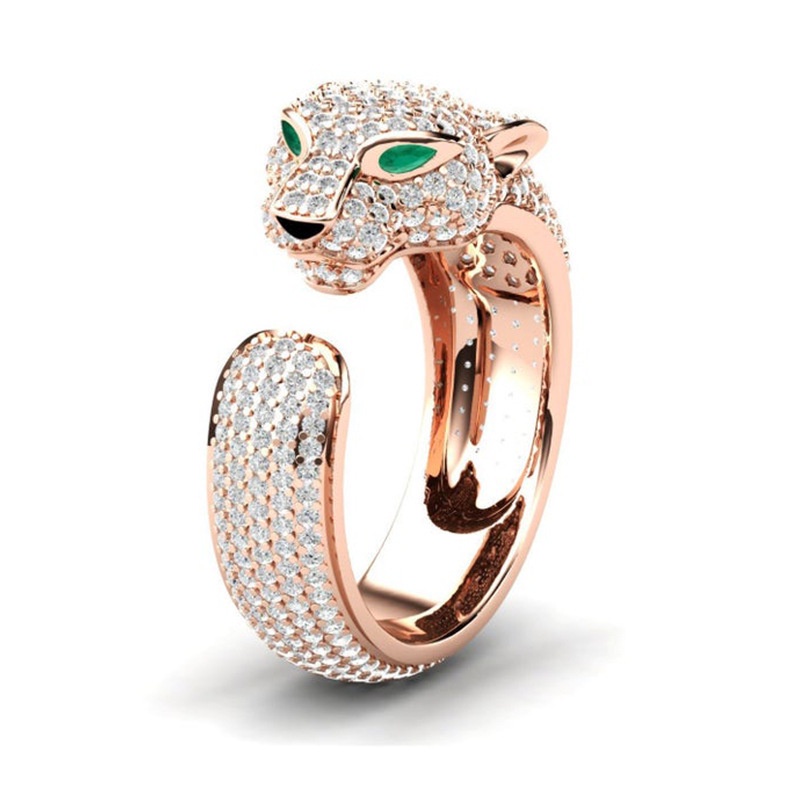 Mendominasi Kepribadian Fashion Leopard Kepala Cincin Berlian Penuh Pria dan Wanita Membuka Cincin Kepribadian Kreatif