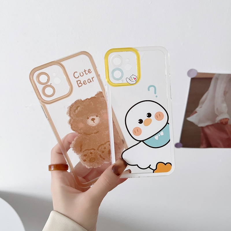 IPHONE Soft Case Pelindung Ponsel Bebek Lucu Kartun Beruang Untuk Iphone14 13 12 11 Pro MAX X XR XS Max7 8 Plus