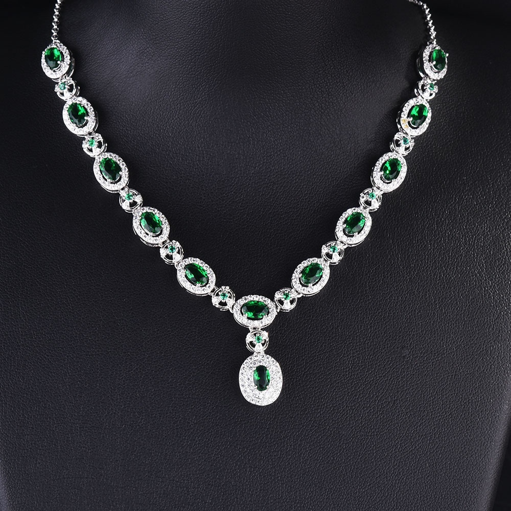 Goldkingdom Fashion Perhiasan Aksesoris Ready Stock Darah Burung Merpati Alami Ruby Kalung Zamrud Berwarna Harta Karun Set Rantai Untuk Perjamuan Pernikahan
