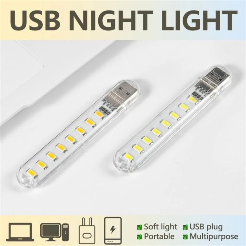 AVVET Lampu LED USB Mini 3 Mata Transparan  Lampu USB 8 Led Model Cool White  Lampu Emergency  Mini Lampu Kamar USB