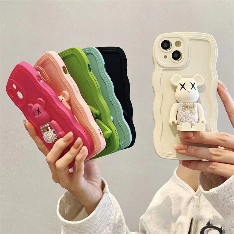 Holder Wave SoftCase Soft Case iPhone 6 6S 7 8 Plus X XR XS Max 11 12 13 14 Pro Max 14 Plus Bearbrick Bear Gloomy Bear Casing hp iphone XR