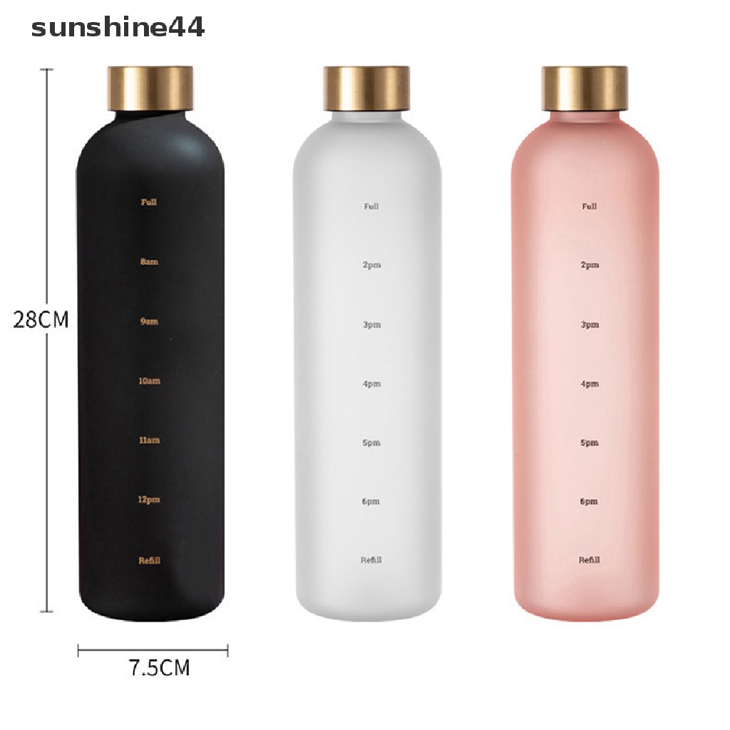 Sunshine Botol Air 1L Dengan Penanda Waktu 32oz Kebugaran Olahraga Perjalanan Luar Ruangan Portable Perlengkapan Minum Anti Bocor BPA Free Frosted Botol Minum ID