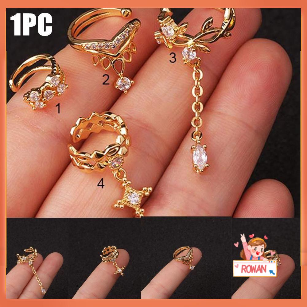 R-flower CZ Cuff Earrings Aksesoris Pesta Tanpa Tindik Zirkon Telinga Manset