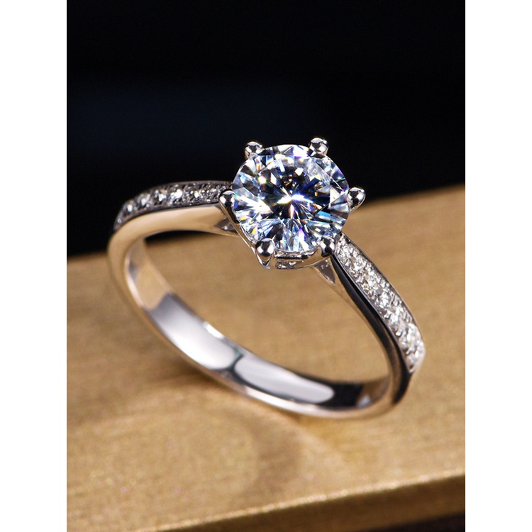 Goldkingdom Fashion Perhiasan Aksesoris Ready Stock Mosan Berlian Delapan Hati Dan Delapan Panah Zirkon Enam Cakar Mahkota Cincin Berlapis Dengan Pt950 Perempuan Cincin.