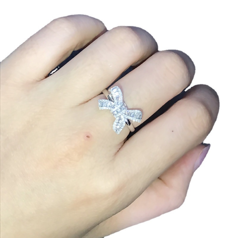 Goldkingdom Fashion Perhiasan Aksesoris Ready Stock Baru Busur Tangga Cincin Berlian Yang Indah Mewah Cincin Berlian Temperamen Perempuan Pernikahan Cincin