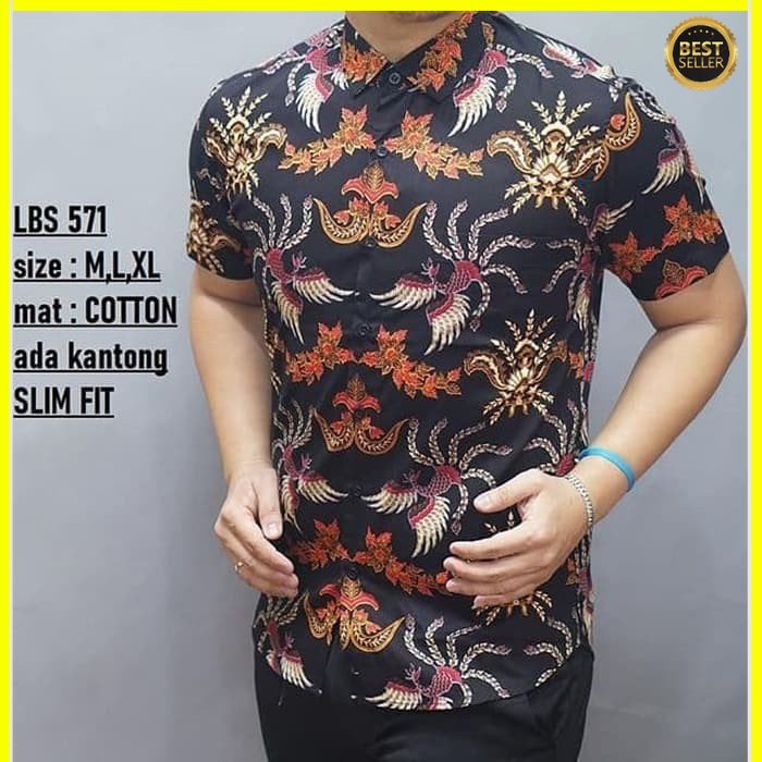 KEMEJA PRIA BATIK LENGAN PENDEK HEM BAHAN KATUN HALUS 40S LBS 571 MEWAH PREMIUM BAJU ELEGANT SIZE M L XL  SKU MS JAKARTA