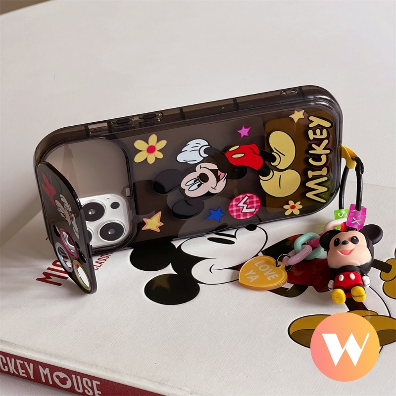 IPHONE Flip Make Up Cermin Kartun Disney Case Kompatibel Untuk Iphone11 13 14 12 Pro Max X XR 7 8 Plus XS Max SE 2020 Lucu Mickey Minnie Mouse Shockproof Lembut TPU Phone Cover