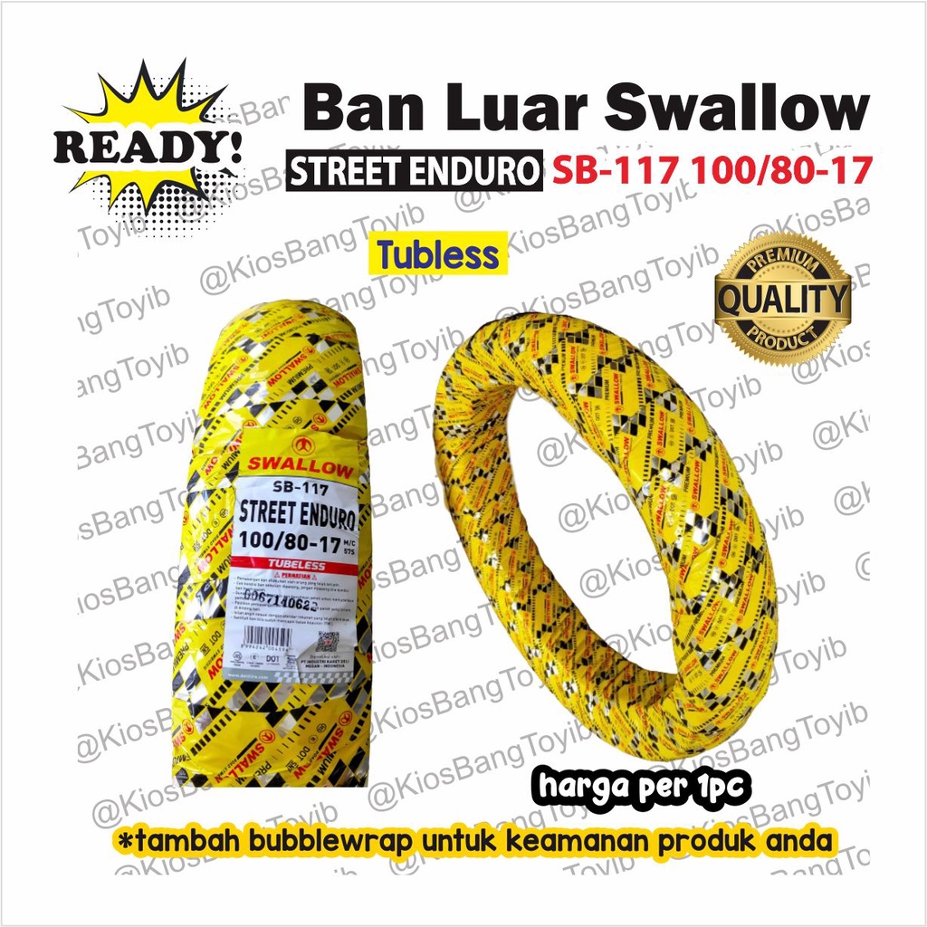 Ban Luar Motor Tubless 100/80 Ring 17 SWALLOW Motif Street Enduro BARU