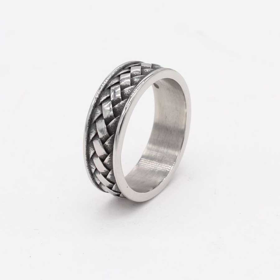 Viking Vintage Tenun Perak Baja Titanium Pria Wanita Punk Fashion Perhiasan Jari Rings