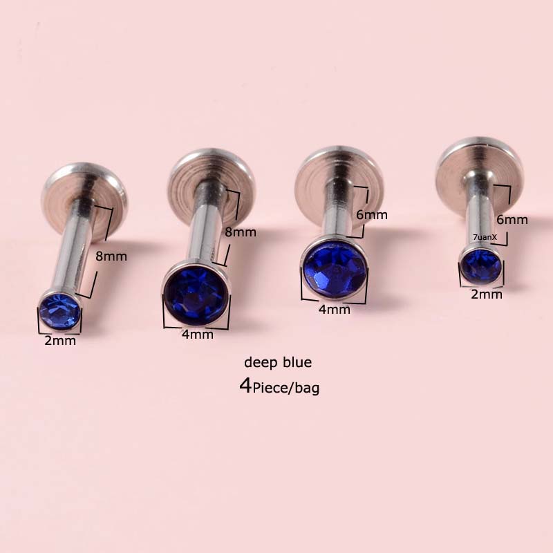 4biji/tas Kepala Datar Labret Bibir Stud Benang Internal 16Gauge Anting Helix Pinna Rook Piercing Perhiasan Tubuh Stainless Steel