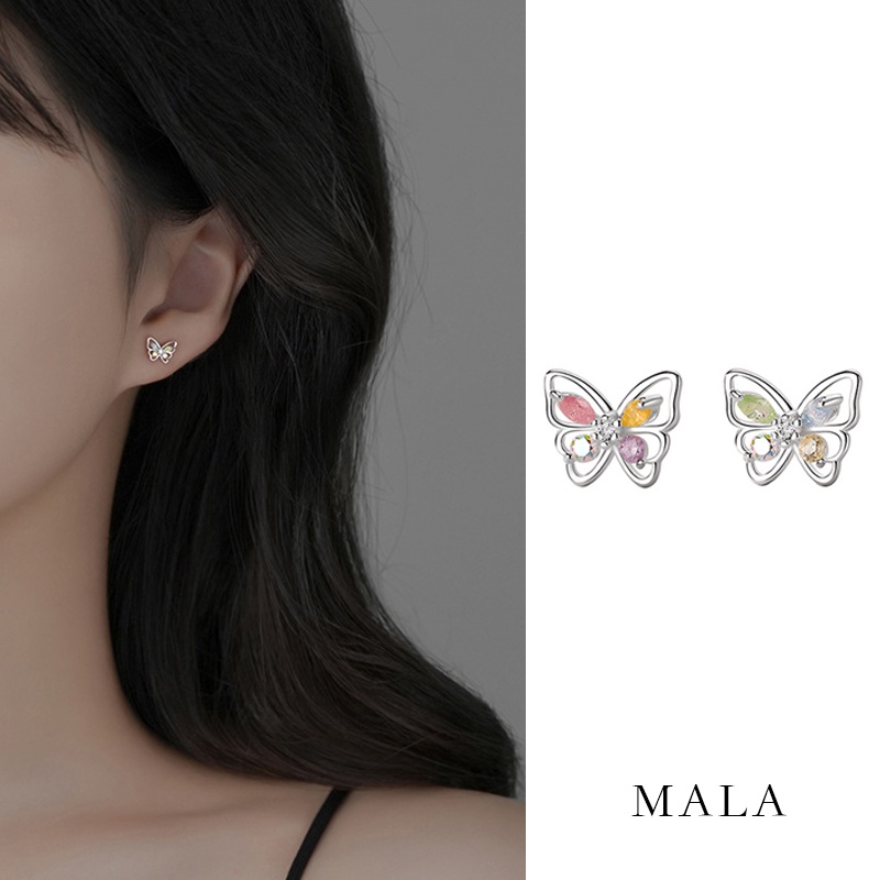 Anting Tusuk Kupu-Kupu Warna-Warni Bahan Sterling Silver925 Asli Untuk Wanita