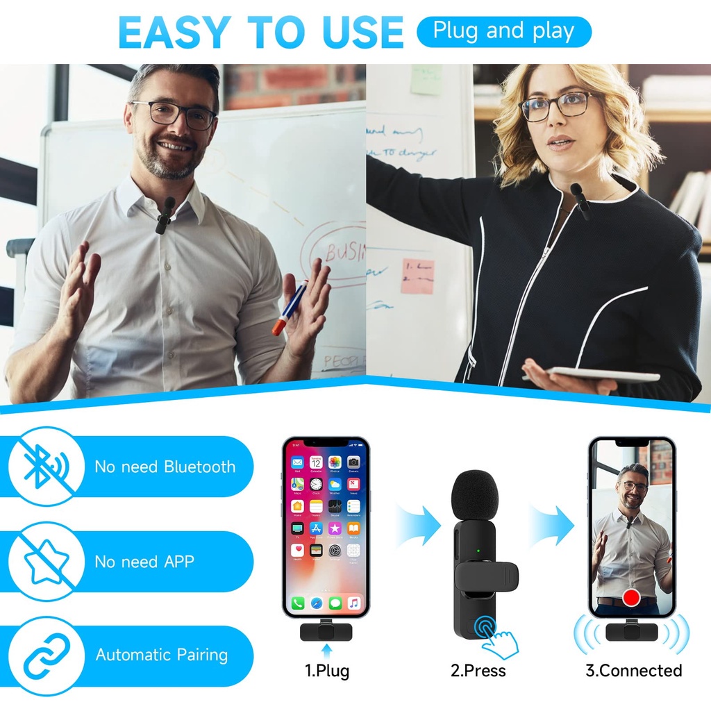 Topspot Mikrofon Wireless 2.4G Hp Vlog Youtuber Portable Lavalier Mic for Iphone and Android Smartphone mikrofon streaming langsung Condenser Murah kualitas tinggi