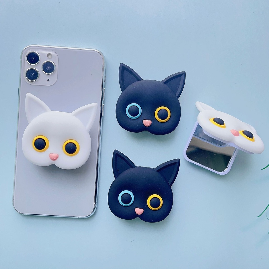 Kartun Silikon Kitten Mirror Handphone Airbag Bracket Lucu Kitten Makeup Mirror Air Cushion Bracket