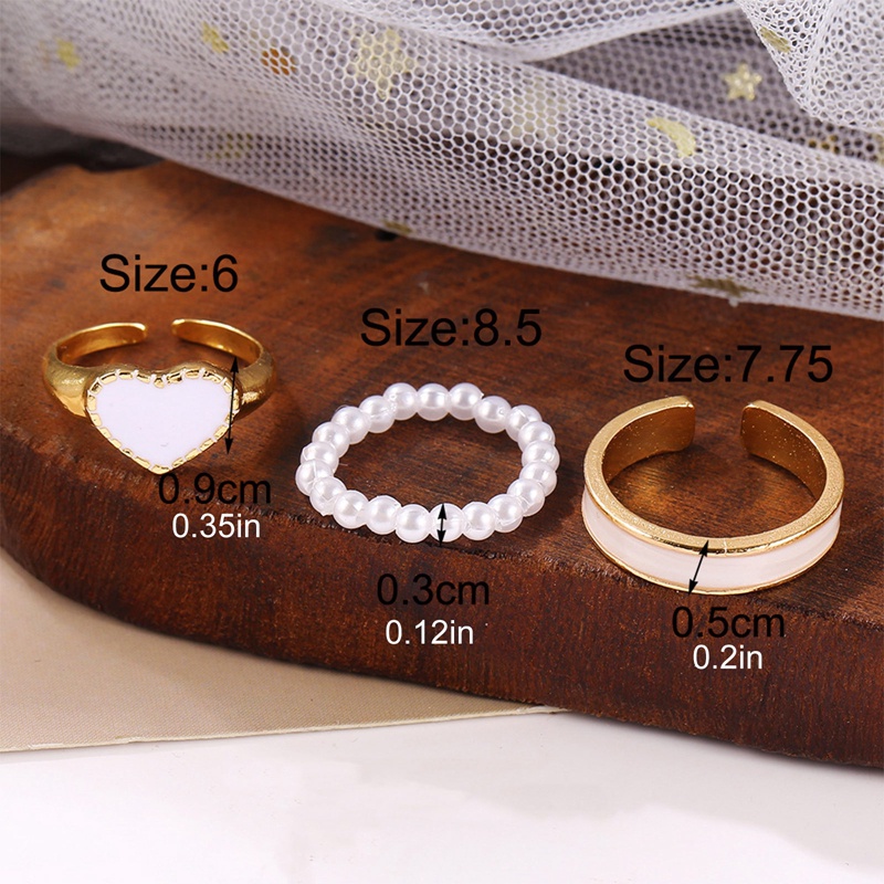 3pcs/set Enamel Jantung Cincin Korea Fashion Mutiara Cincin Untuk Wanita Geometris Rantai Tidak Teratur Bentuk Pembukaan Cincin Set Buku Jari Perhiasan