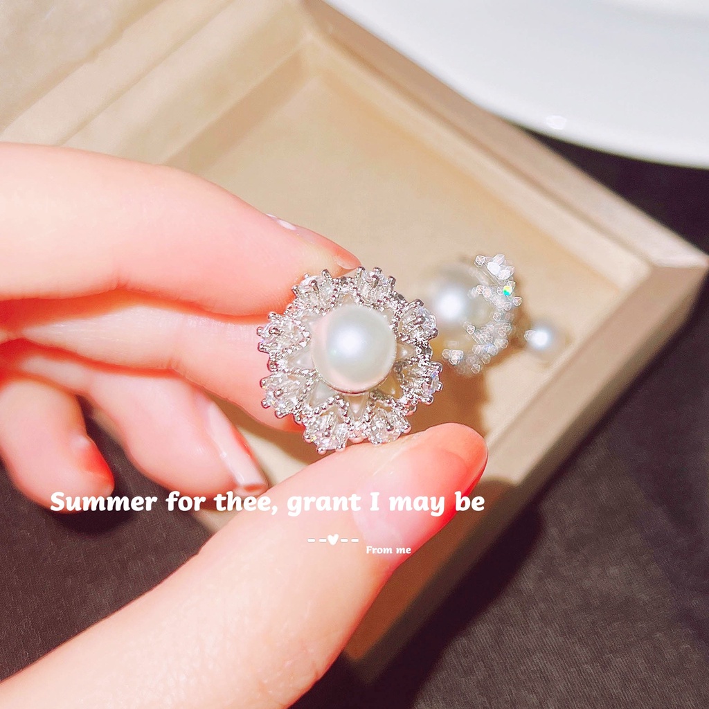 Goldkingdom Aksesoris Perhiasan Fashion Ready Stock Cahaya Mewah Dua Sisi Mutiara Jarum Perak Korea Anting Perempuan Renda Studs Aksesoris Telinga Senior Rasa Temperamen