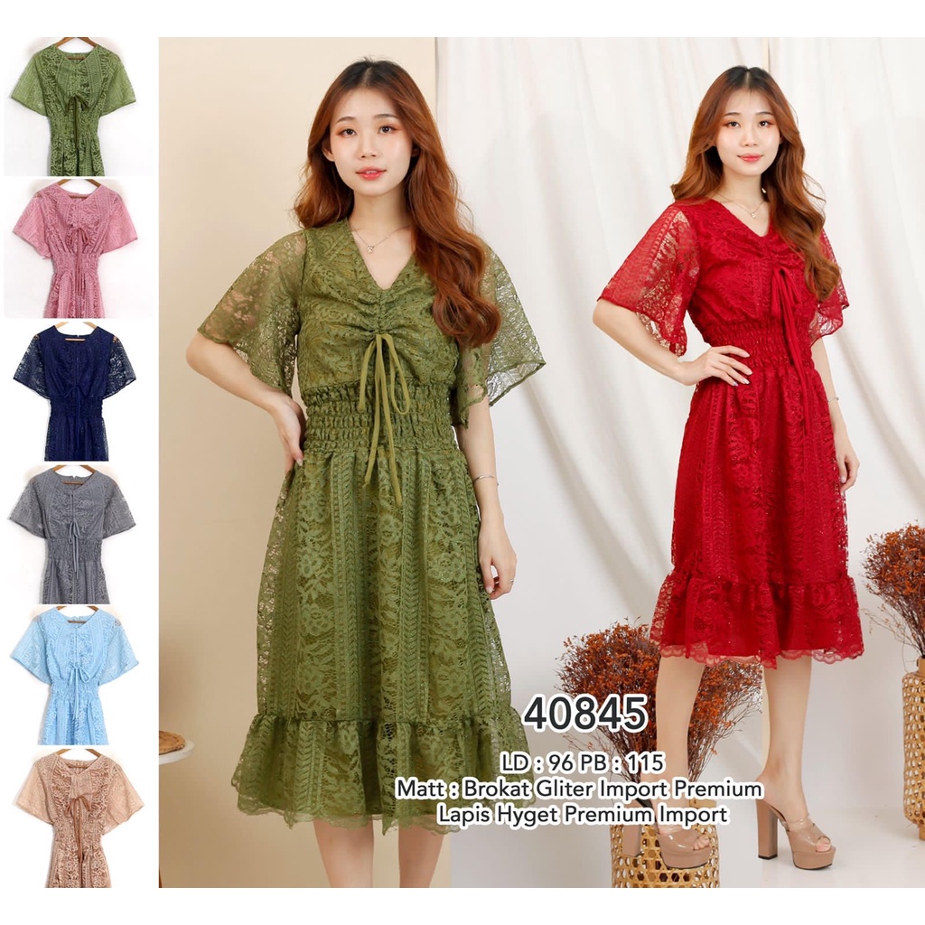 40845 / Exclusive / Long Dress Brokat Import Gliter Lapis Hyget Premium / Maxi Dress Tali Model Terb