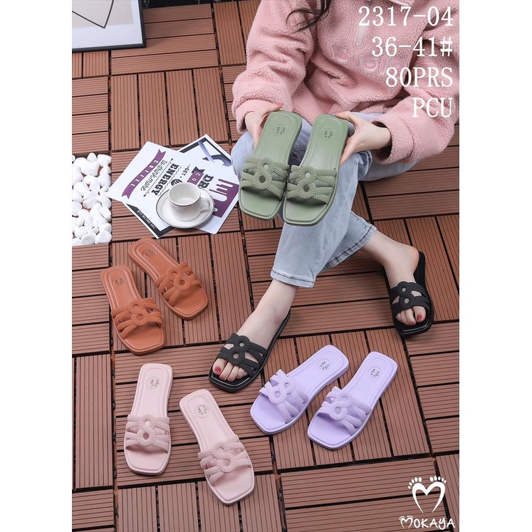 Sandal Slop Jelly Wanita Ban 4 Tali Silang Sambung 8 Super Cantik Lucu Simple Trendy Import Mokaya / Size 36-41 (2317-04)