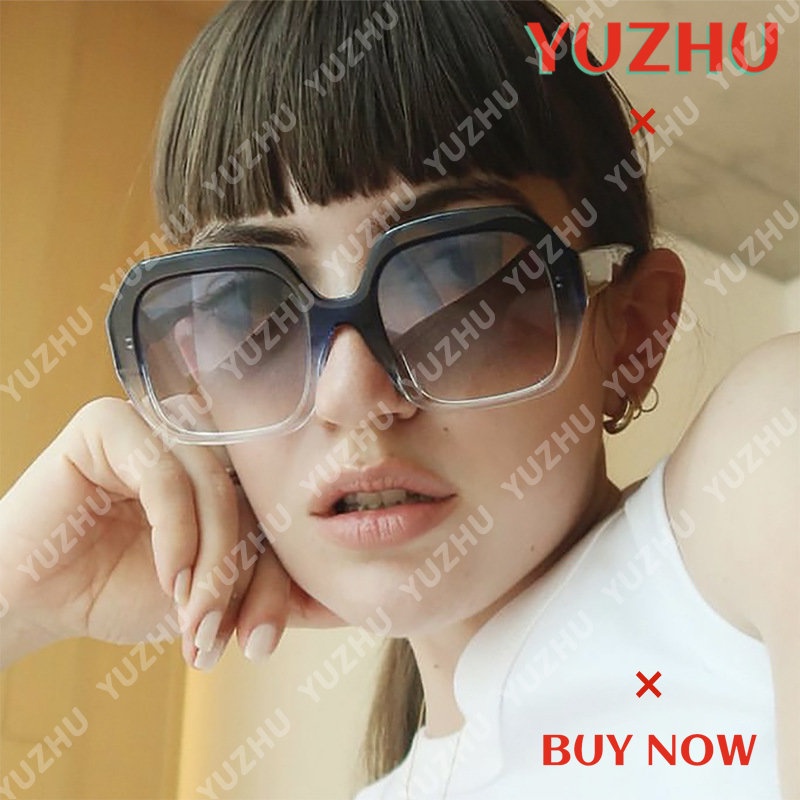 (YUZHU) Western Fashion Oversized Frame Gradient Sunglasses New Fashion Irregular Sunshade Sunglasses Untuk Wanita