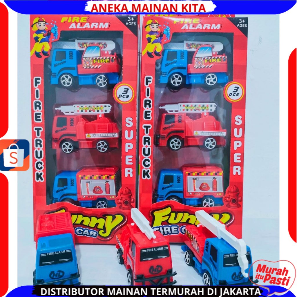 Fire Truck Mobil Pemadam Kebakaran Set Mainan Anak Model Pull Back isi 3pcs