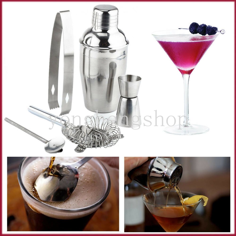 5 Pcs/set 750 ml Stainless Steel Cocktail Shaker Minuman Anggur Mixer Bartender Kit Tanpa Bingkai Pesta Bar Alat Martini Hand Shaker Saringan Es